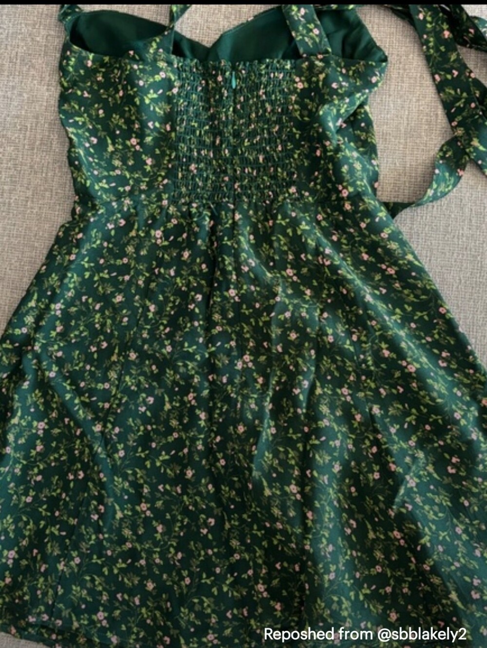 Green Floral Tie-Shoulder Sundress - Picture 4 of 5